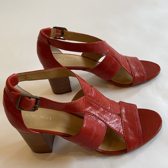 NINE WEST Red Heeled Sandals, 10 1/2 M - Picture 6 of 6